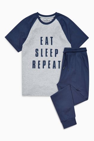 Grey/Navy Eat Sleep Repeat Jersey Set
